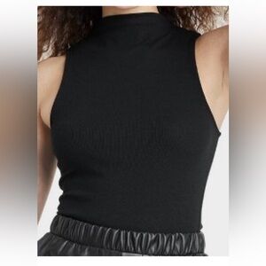 Black ribbed mock neck tank